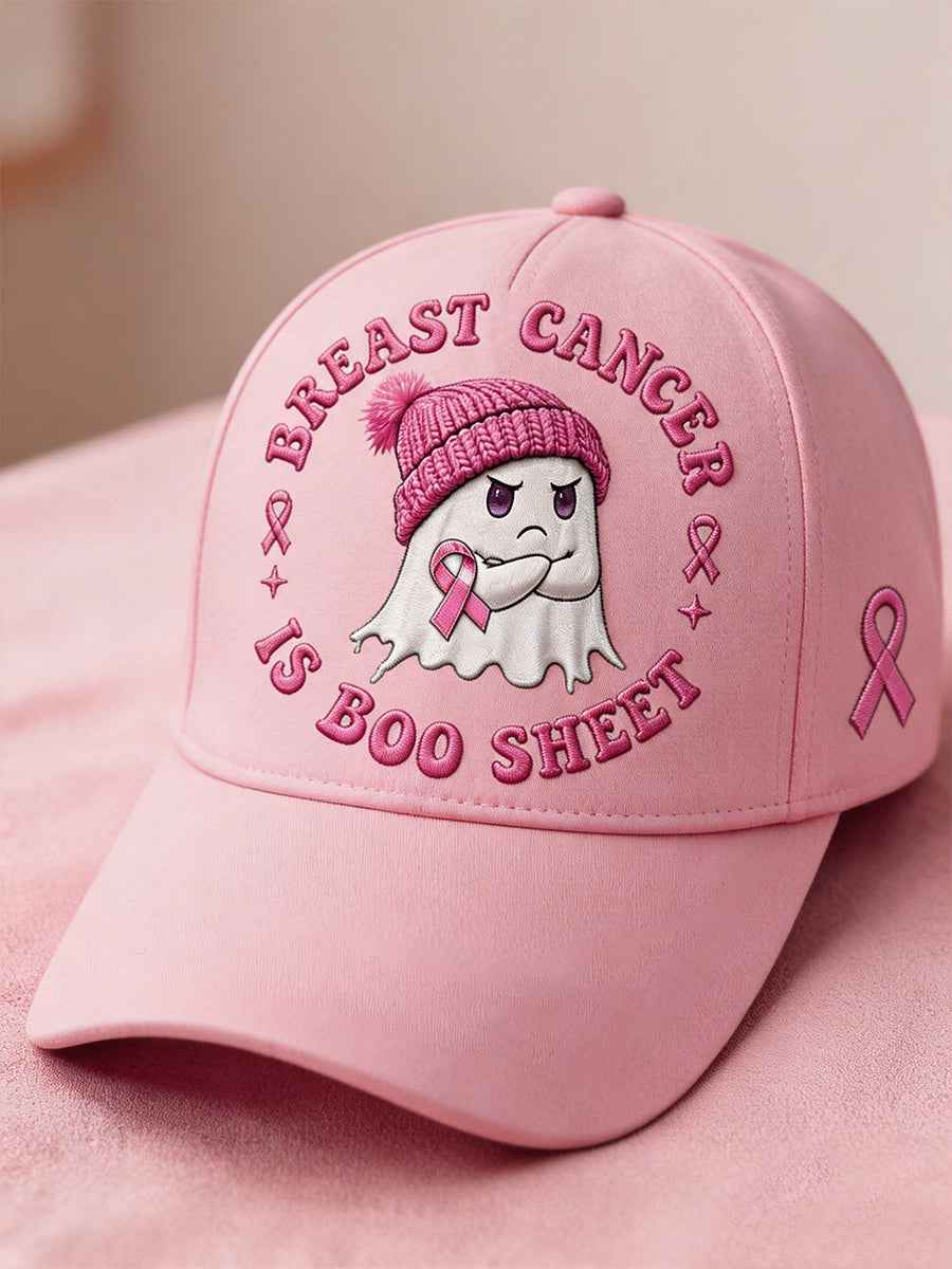 Unisex In October We Wear Pink Halloween Pink Ghost Print Breast Cancer Awareness Support Hat