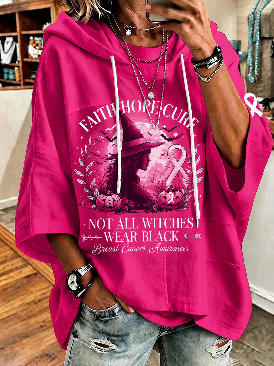 Women’s In October We Wear Pink Short-Sleeve Hoodie gracestitchs