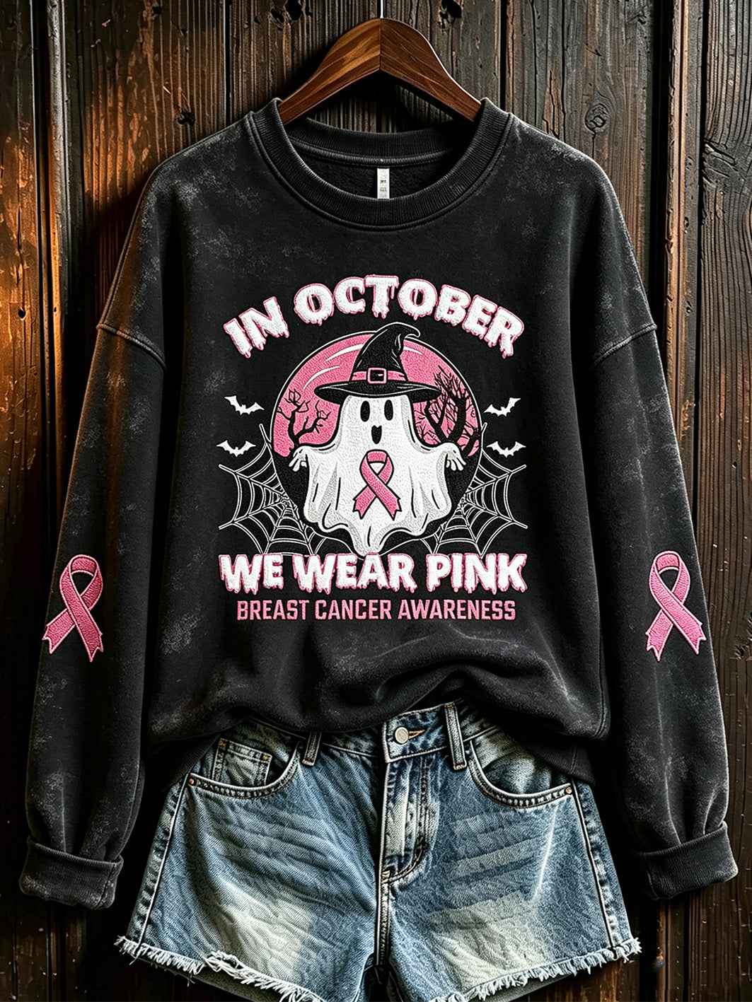 Women's breast cancer theme pattern printed casual sweatshirt