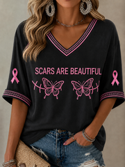 Women's Scars Are Beautiful Mid-length Sleeves V-Neck T-Shirt gracestitchs