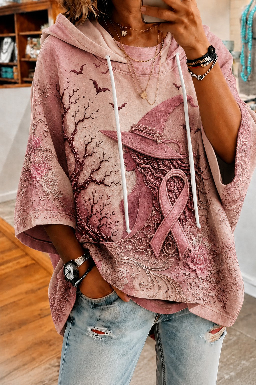 Women’s Breast Cancer Short-Sleeve Hoodie gracestitchs