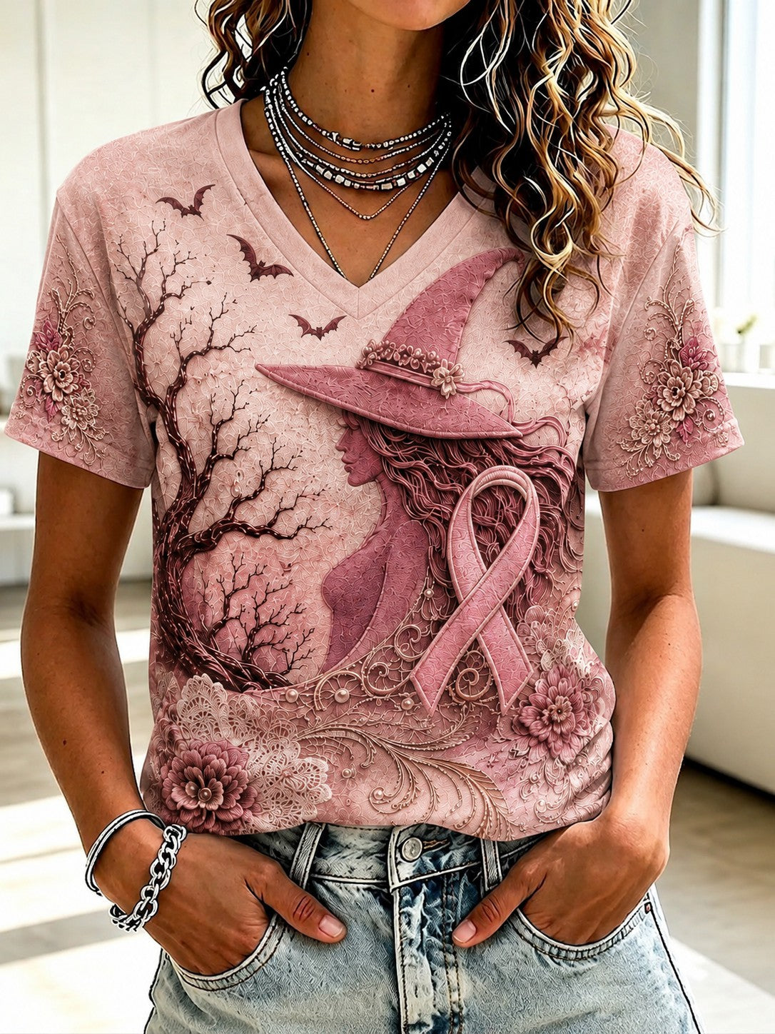 Women's Breast Cancer Short-sleeved T-shirt gracestitchs