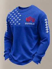 Men's Football Lover Buffalo Print Casual Waffle Long Sleeve Top gracestitchs