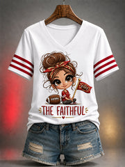 Women's Football Gameday Gift For Football Fans Casual V-Neck Tee gracestitchs