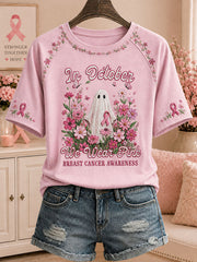 Women's In October We Wear Pink Printed Casual T-Shirt gracestitchs
