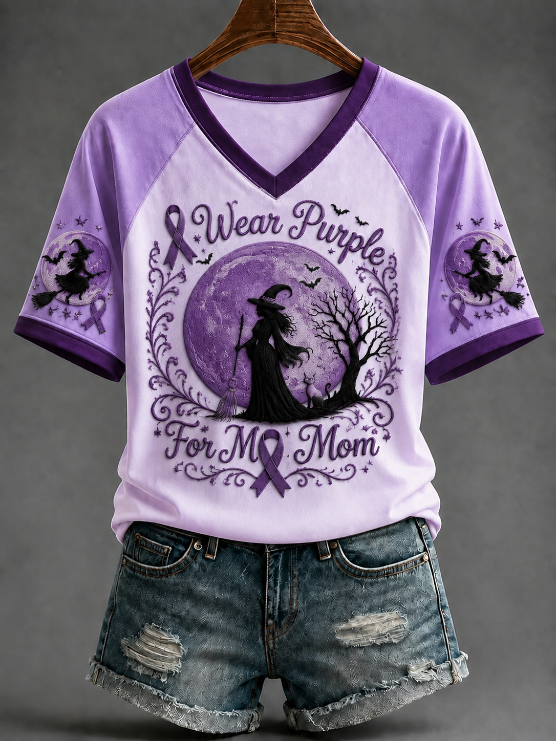 Women's I Wear Purple For My Mom V-neck Off-shoulder Short-sleeved T-shirt gracestitchs