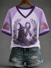 Women's Alzheimer's Awareness V-neck Off-shoulder Short-sleeved T-shirt gracestitchs