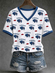Women's Football Lover Buffalo Print V-Neck Tee