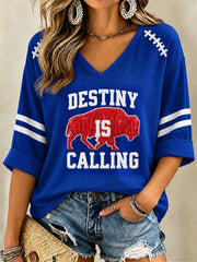 Women's Football Lover Buffalo Print V-Neck Tee gracestitchs
