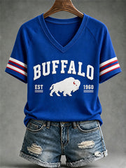 Women's Football Lover Buffalo Print V-Neck Tee gracestitchs