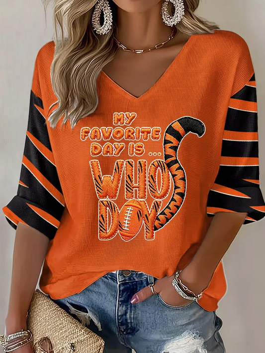 Women's Football Mid-length Sleeves V-Neck T-Shirt gracestitchs