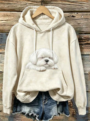 Women's Lovely Sleeping Maltese Dog Print Cozy Hoodie