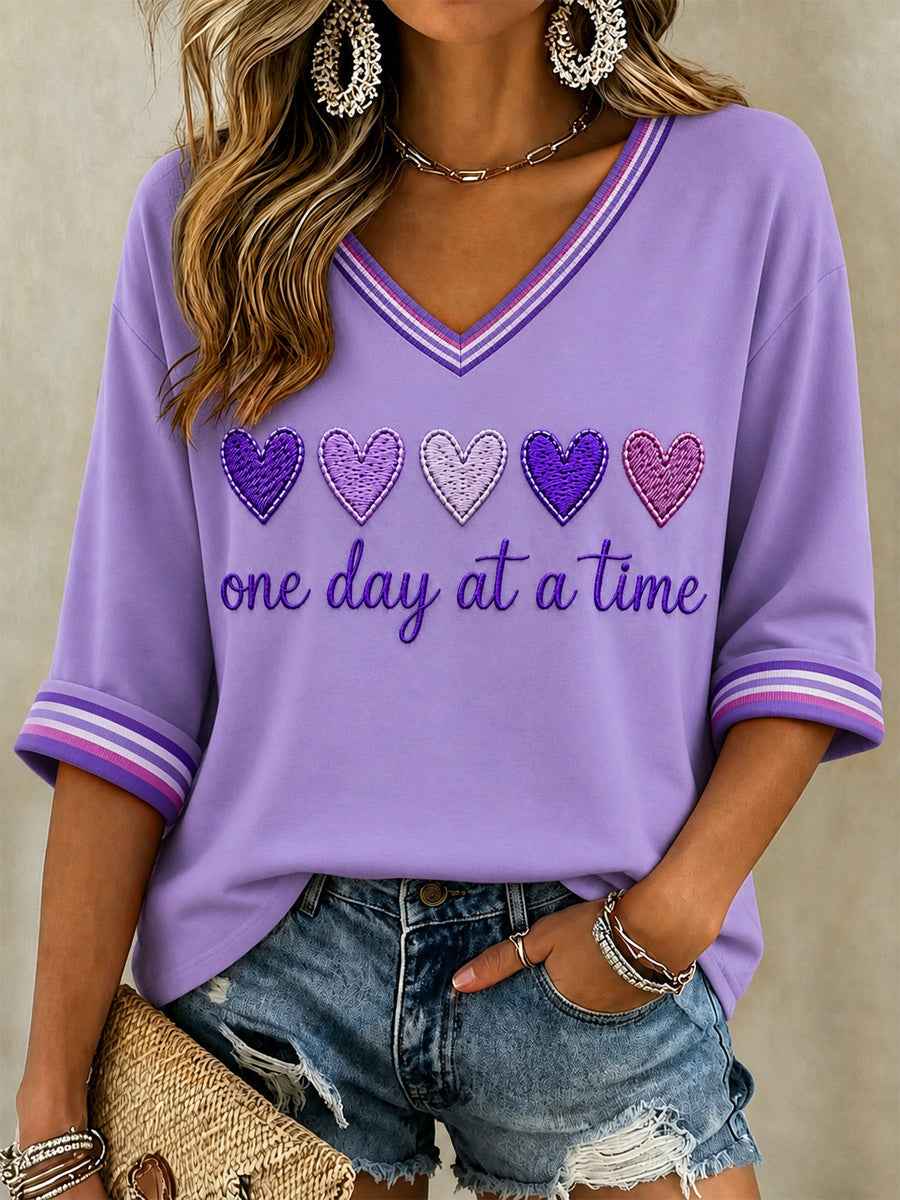 Women's Alzheimer's Awareness Support Print V-Neck Tee