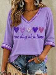 Women's Alzheimer's Awareness Support Print V-Neck Tee