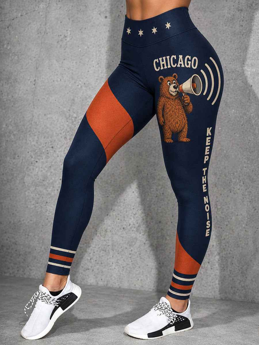 Women's Chicago Football Lover Bear Art Printed Leggings
