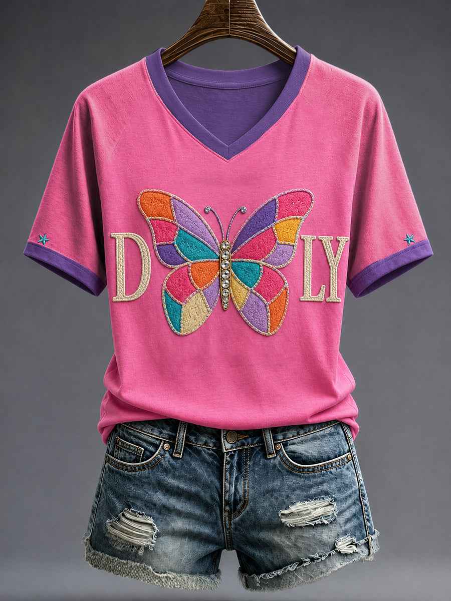 Women's Country Music Lover Floral Butterfly Art Printed T-shirt