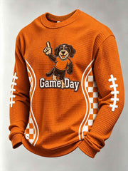 Men's Game Day Football Print Casual Waffle Sweatshirt