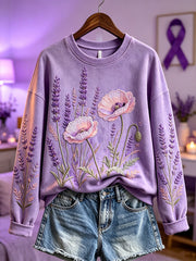 Women's purple flowers pattern printed causal sweatshirt