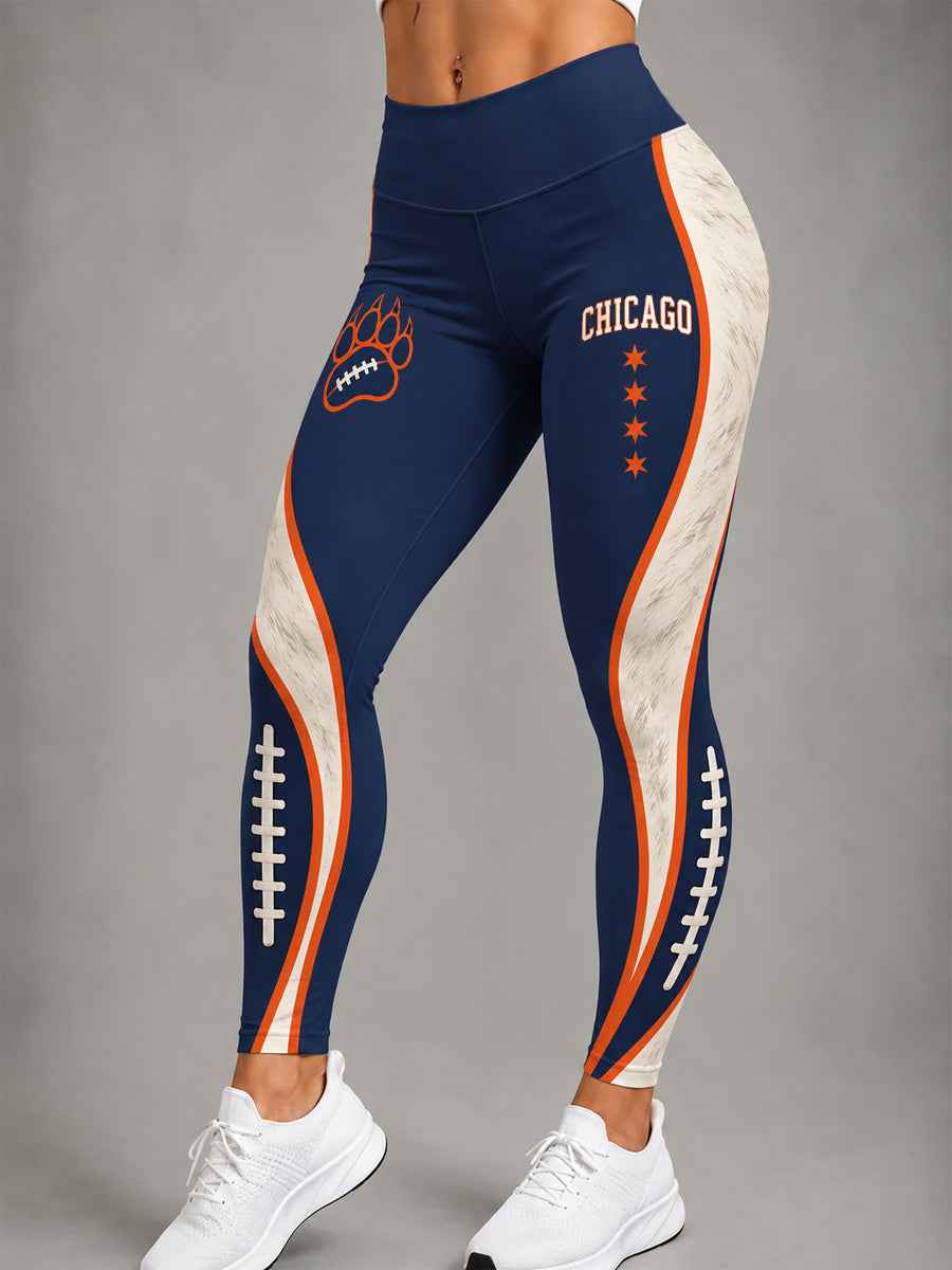Women's Chicago Football Lover Bear Art Printed Leggings