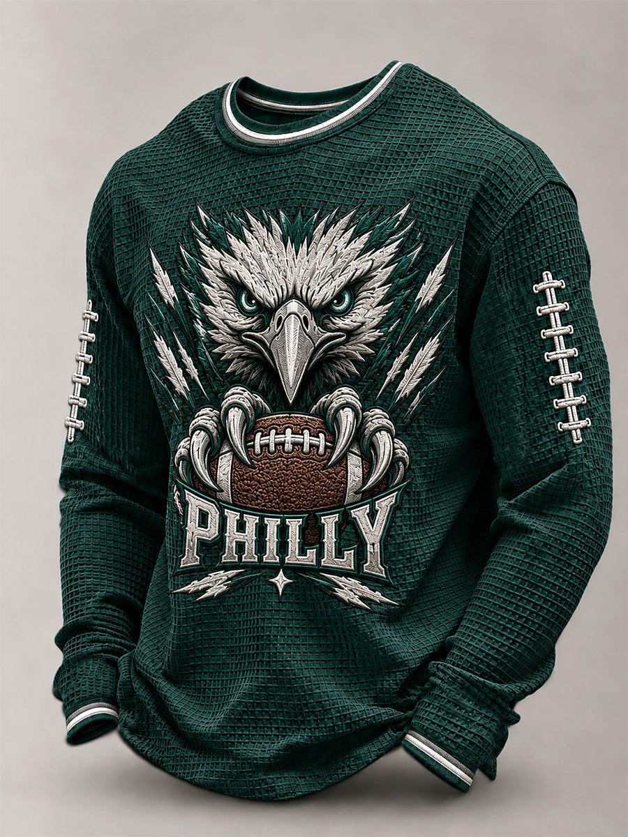 Men's Football Gameday Gift For Football Fans Casual Waffle Long Sleeve T-Shirt