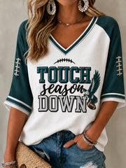 Women's Football Gameday Gift For Football Fans Mid-length Sleeves V-Neck T-Shirt