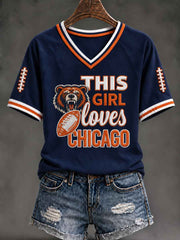 Women's Football Gameday Gift For Football Fans V-neck Short Sleeve T-shirt