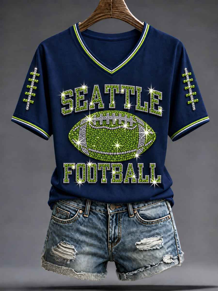 Women's Seattle Football Gameday Gift For Football Fans V-Neck Short Sleeve T-shirt