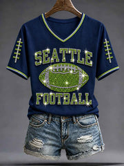 Women's Seattle Football Gameday Gift For Football Fans V-Neck Short Sleeve T-shirt