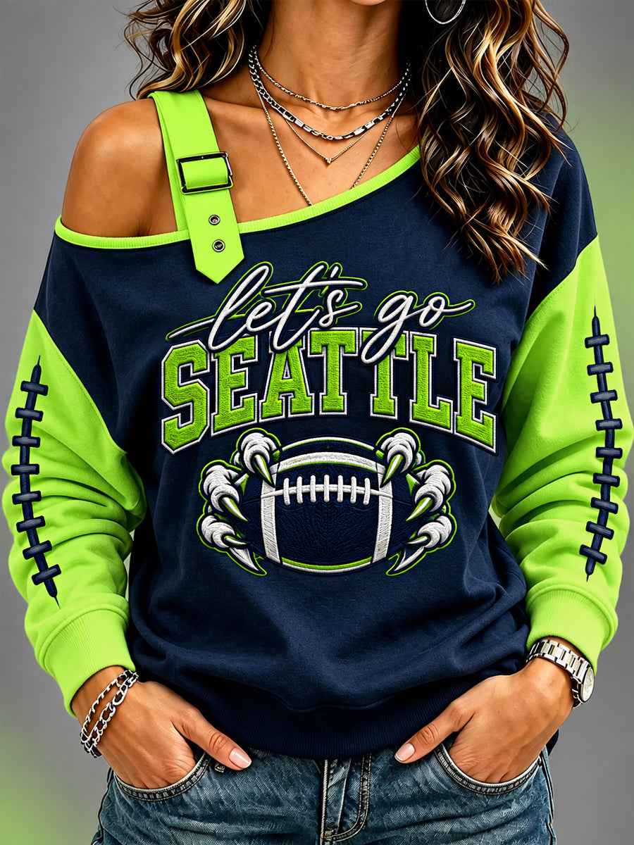 Women's Football Gameday Gift For Football Fans Casual Off-Shoulder Sweatshirt