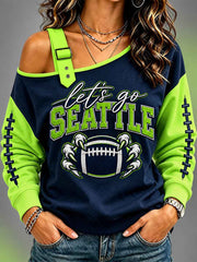 Women's Football Gameday Gift For Football Fans Casual Off-Shoulder Sweatshirt