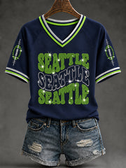 Women's Seattle Football Gameday Gift For Football Fans V-Neck Short Sleeve T-shirt