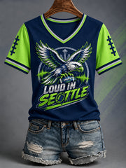 Women's Loud In Seattle Football Gameday Gift For Football Fans Casual V-Neck Tee
