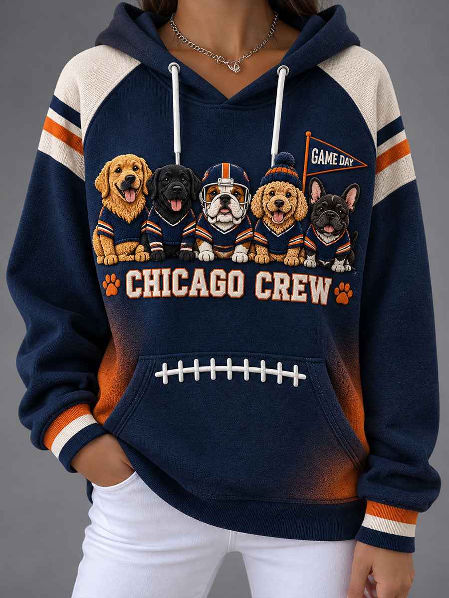 Women's Chicago Football Lover Bear Art Printed Hoodie