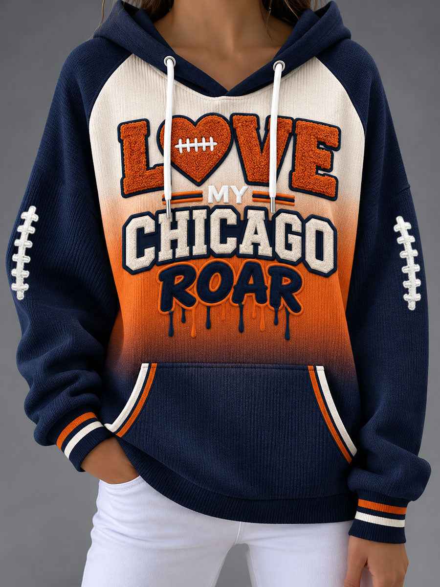 Women's Chicago Football Lover Bear Art Printed Hoodie