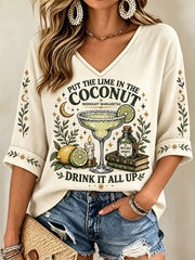 Women's Put The Lime In The Coconut Print V-Neck Tee
