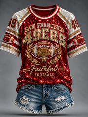 Women's Football Gameday Gift For Football Fans round neck short sleeve T-shirt gracestitchs