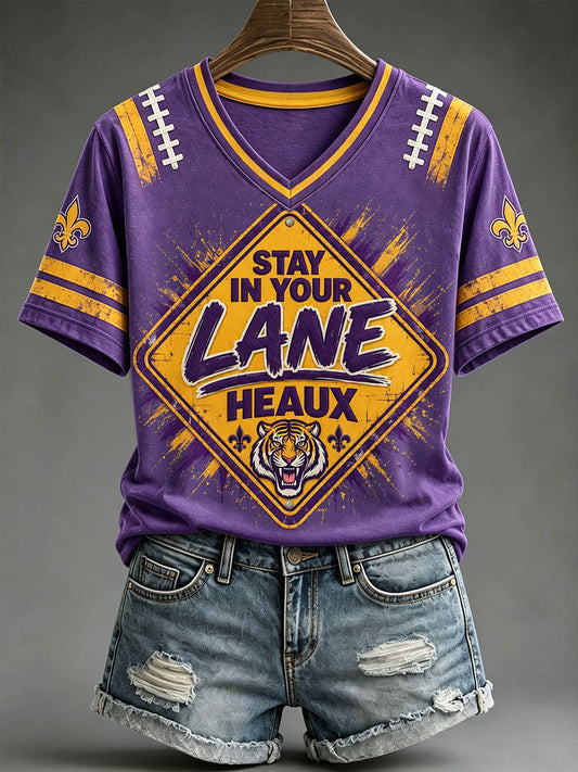 Women's "STAY IN YOUR LANE, HEAUX" V-neck T-shirts gracestitchs