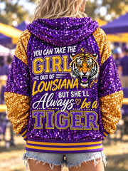 Women's "you can take the girl out of louisiana but she'll always be a tiger" jackets gracestitchs