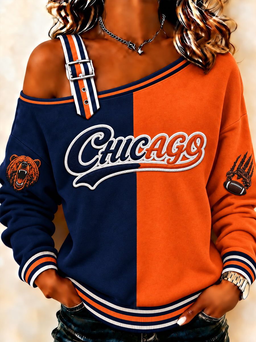 Women's Football Gameday Gift For Football Fans Casual Off-Shoulder Sweatshirt gracestitchs