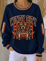 Women's Football Gameday Gift For Football Fans Ribbed Round-Neck Sweatshirt gracestitchs