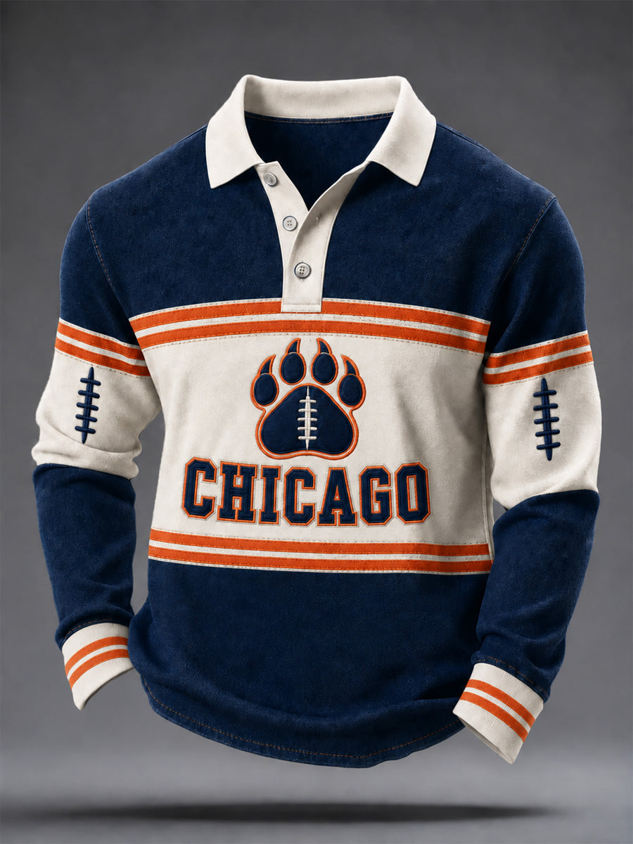 Men's Football Gameday Gift For Football Fans Print Casual Long Sleeve Polo gracestitchs