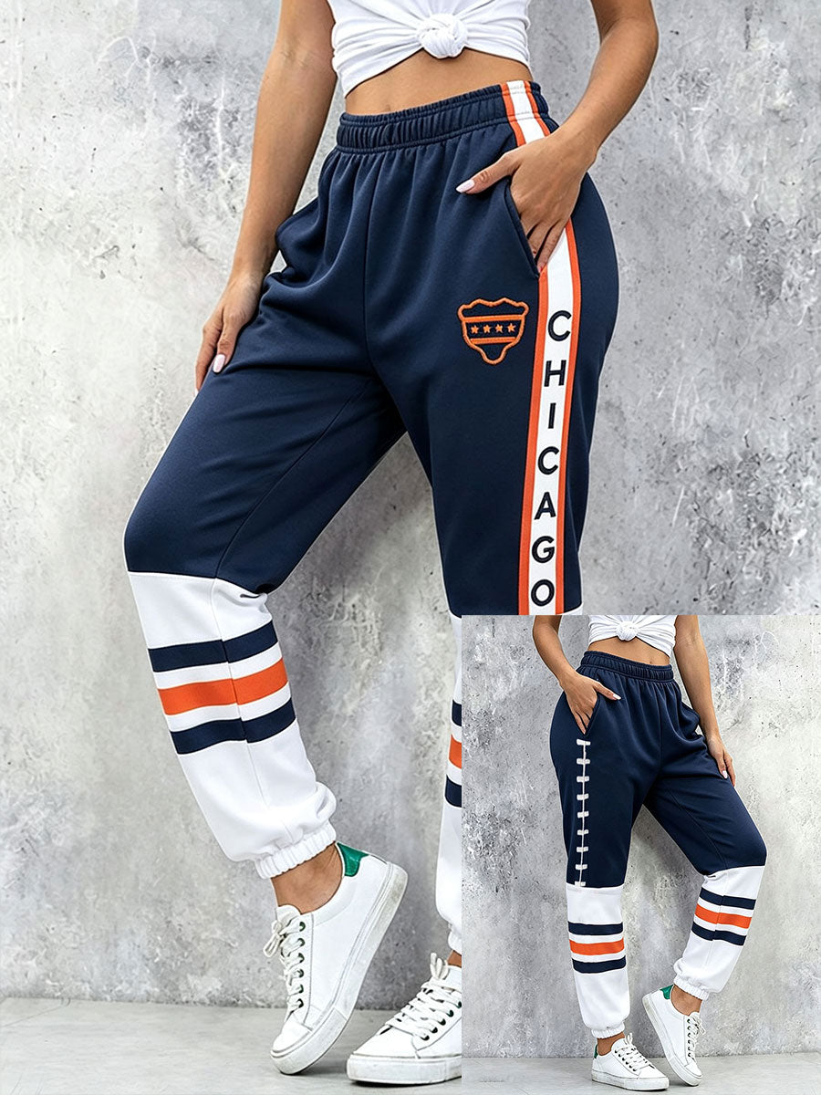 Women's Chicago Football Lover Bear Art Printed Sweatpants gracestitchs