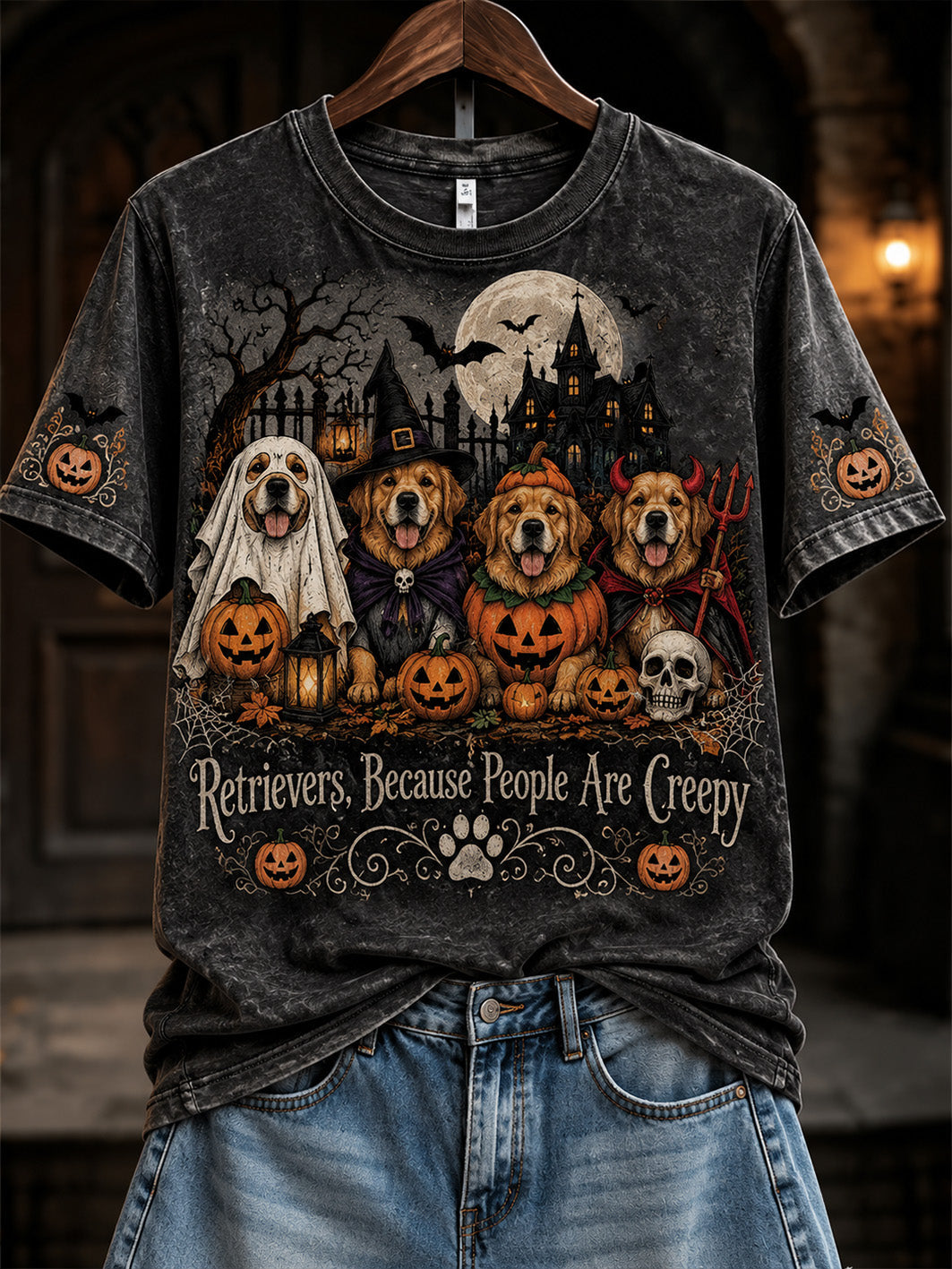 Women's Halloween Dog Pattern Design Casual Short Sleeve T-shirt gracestitchs