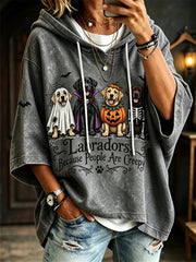 Women's Labradors Because People Are Creepy Halloween Dogs Print Hoodie gracestitchs