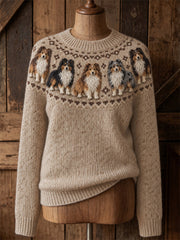 Women's Vintage Shetland Sheepdogs Yoke Isle Print crew neck sweater gracestitchs