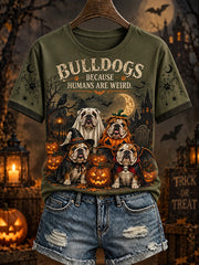Women's Halloween Dog Pattern Design Casual Short Sleeve T-shirt gracestitchs