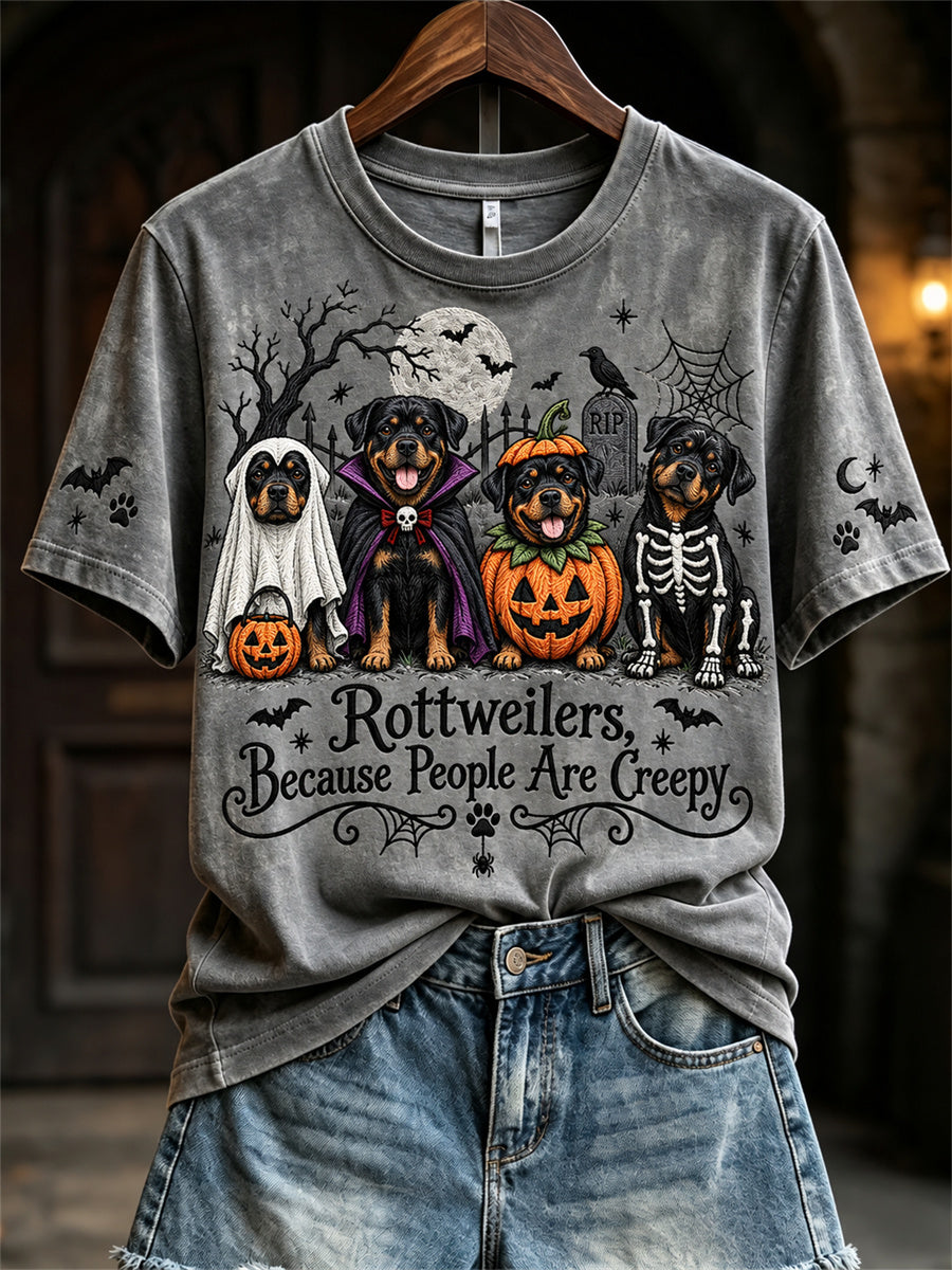 Women's Rottweilers Because People Are Creepy Halloween Dogs Print short-sleeved T-shirt gracestitchs
