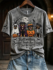 Women's Rottweilers Because People Are Creepy Halloween Dogs Print short-sleeved T-shirt gracestitchs