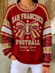 Women's Football Gameday Gift For Football Fans Ribbed Round-Neck Sweatshirt gracestitchs