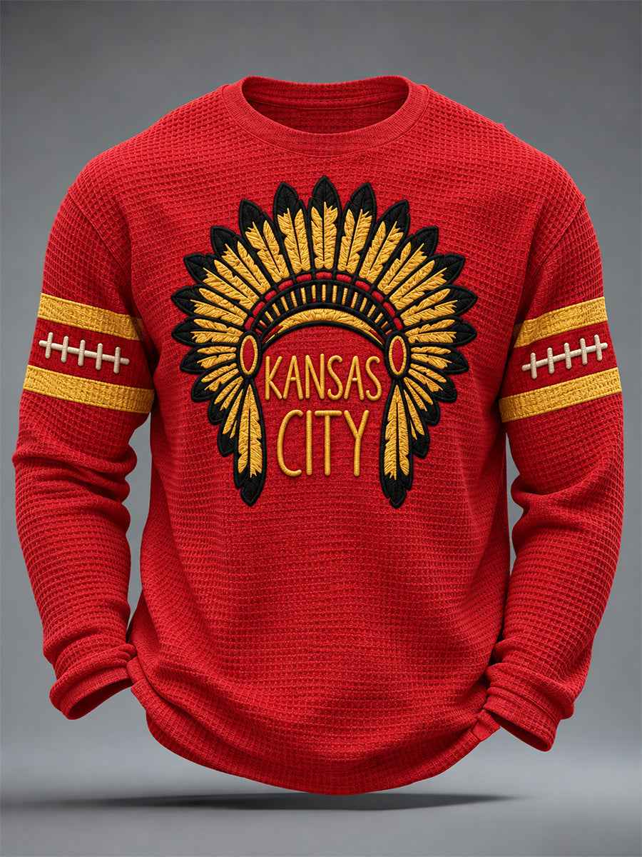 Men's Football Gameday Gift For Football Fans Waffle Long Sleeve T-Shirt